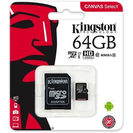 Карта памет Kingston Micro SD 64GB Class 10 и адаптер 